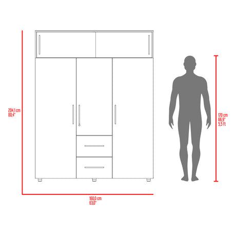 Closet Bigaf Avellana y Wengue 160x204cm Con Tres Cajones y Cuatro Entrepaños - CLOSETS | Bylmo