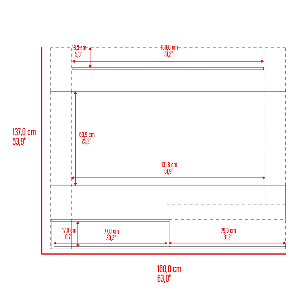 Panel de TV Flotante Baijing Avellana y Wengue 160x137cm Para TV Hasta 70 Pulgadas - MUEBLES DE TV | Bylmo