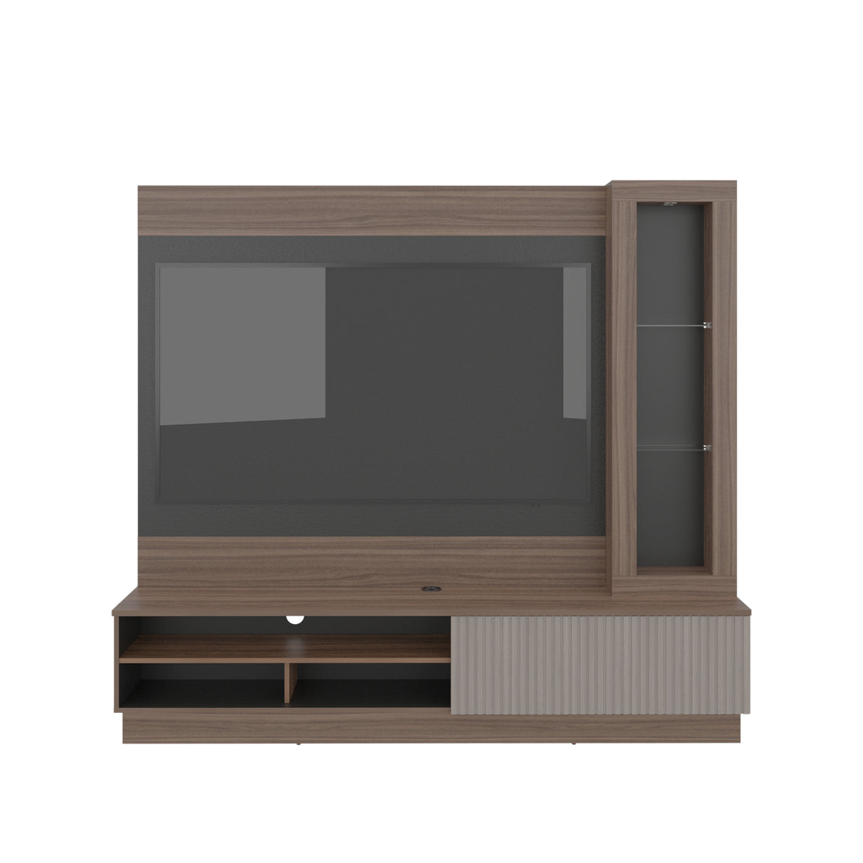 Centro de Entretenimiento Yakarta Avellana 200x180cm para TV Hasta 65" Pulgadas y con Siete Compartimientos - MUEBLES DE TV | Bylmo