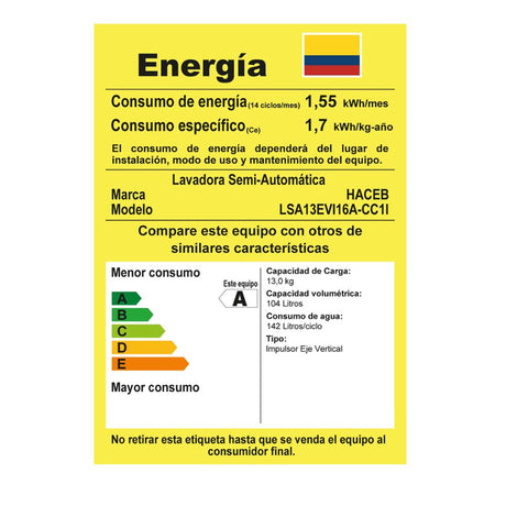 Lavadora Haceb Blanco 88.8x104.5cm Para 13 Kilos con 5 Funciones Preconfiguradas - LAVADORAS Y SECADORAS | Bylmo