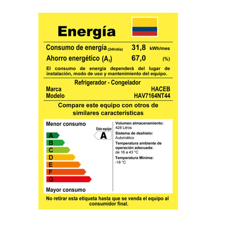Nevera No Frost Haceb Negro Cósmico 74x188cm De 448 Litros con Dispensador de Agua - NEVERAS | Bylmo