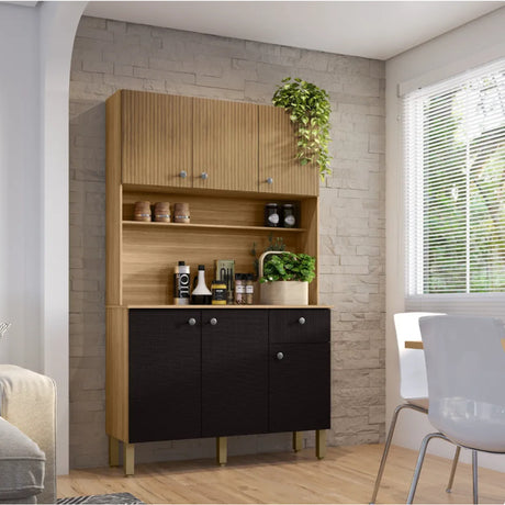 Alacena Negro y Castaño 111x185cm con Un Cajón y con Seis Puertas - ALACENAS Y MUEBLES MICROONDAS | Bylmo