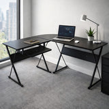 Escritorio en L Negro 128x63cm con Una Repisa para Organizar