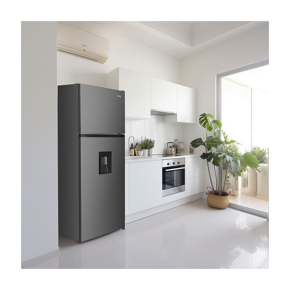 Nevera Inverter No Frost Kalley Gris Oscuro 60.5x170.5cm de 332 Litros con Dispensador de Agua y con Congelador Superior - NEVERAS | Bylmo