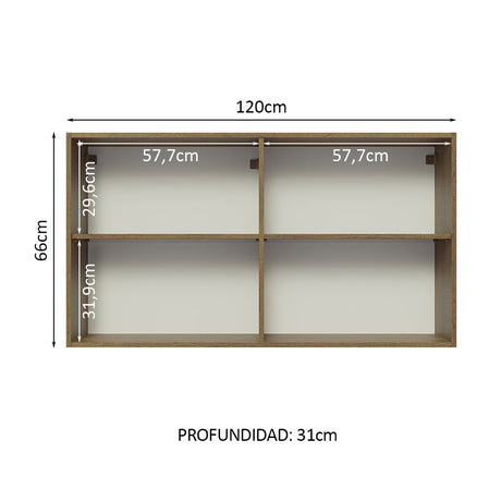 Mueble Superior de Cocina Lux Marrón y Gris 120x66cm con Cuatro Entrepaños y Dos Puertas - MUEBLES SUPERIORES DE COCINA | Bylmo