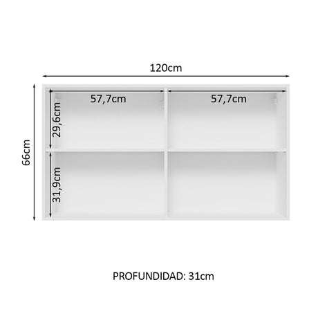 Mueble Superior de Cocina Lux Blanco y Gris 120x66cm con Cuatro Entrepaños y Dos Puertas - MUEBLES SUPERIORES DE COCINA | Bylmo