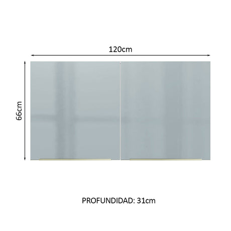 Mueble Superior de Cocina Lux Blanco y Gris 120x66cm con Cuatro Entrepaños y Dos Puertas - MUEBLES SUPERIORES DE COCINA | Bylmo