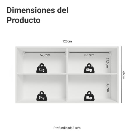 Mueble Superior de Cocina Vik Blanco y Gris 120x66cm con Cuatro Entrepaños y Dos Puertas - MUEBLES SUPERIORES DE COCINA | Bylmo