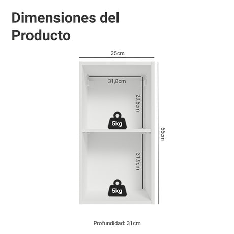 Mueble Superior de Cocina Vik Blanco y Gris 35x66cm con Dos Entrepaños y Una Puerta - MUEBLES SUPERIORES DE COCINA | Bylmo