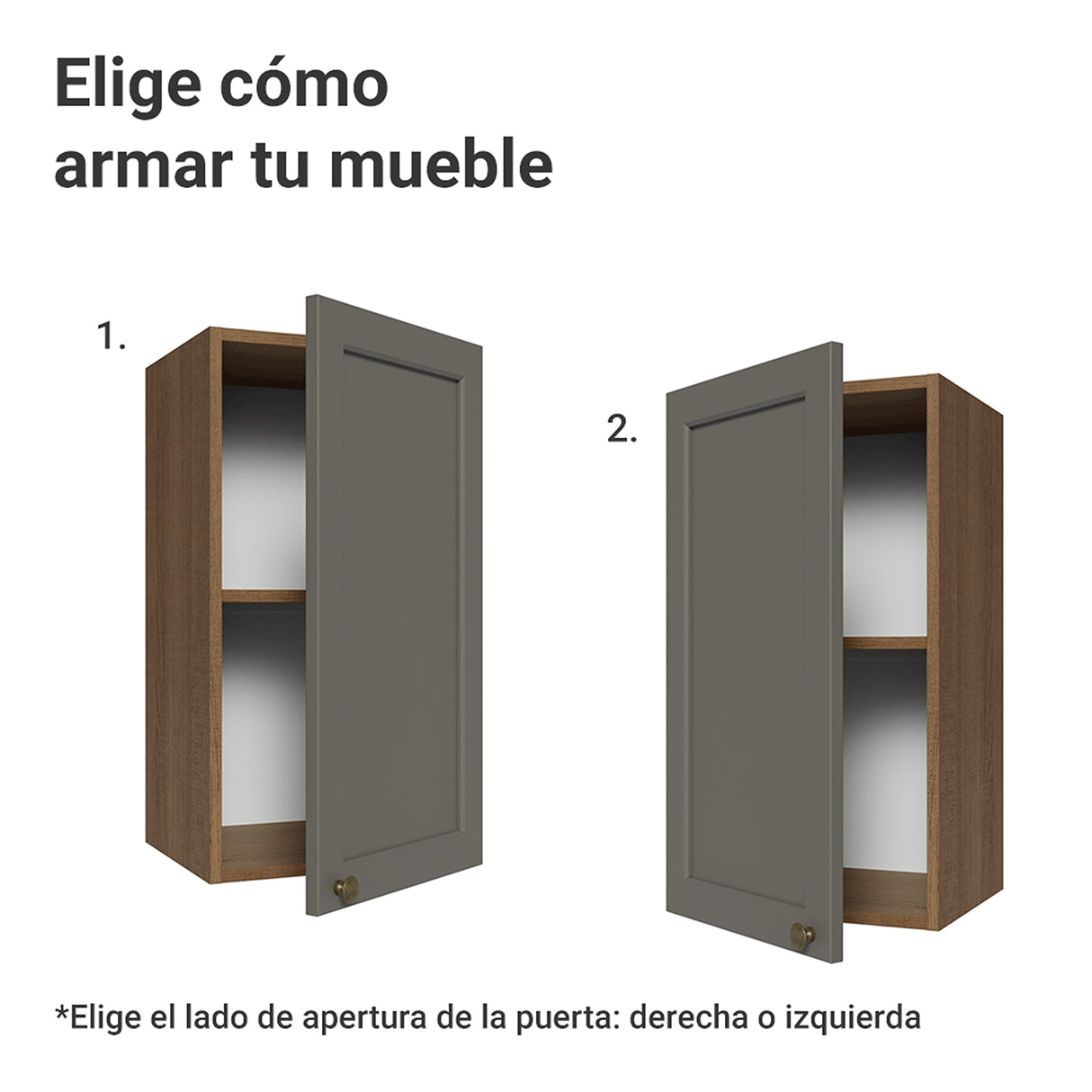 Mueble Superior de Cocina Vik Marrón y Gris 35x66cm con Dos Entrepaños y Una Puerta - MUEBLES SUPERIORES DE COCINA | Bylmo