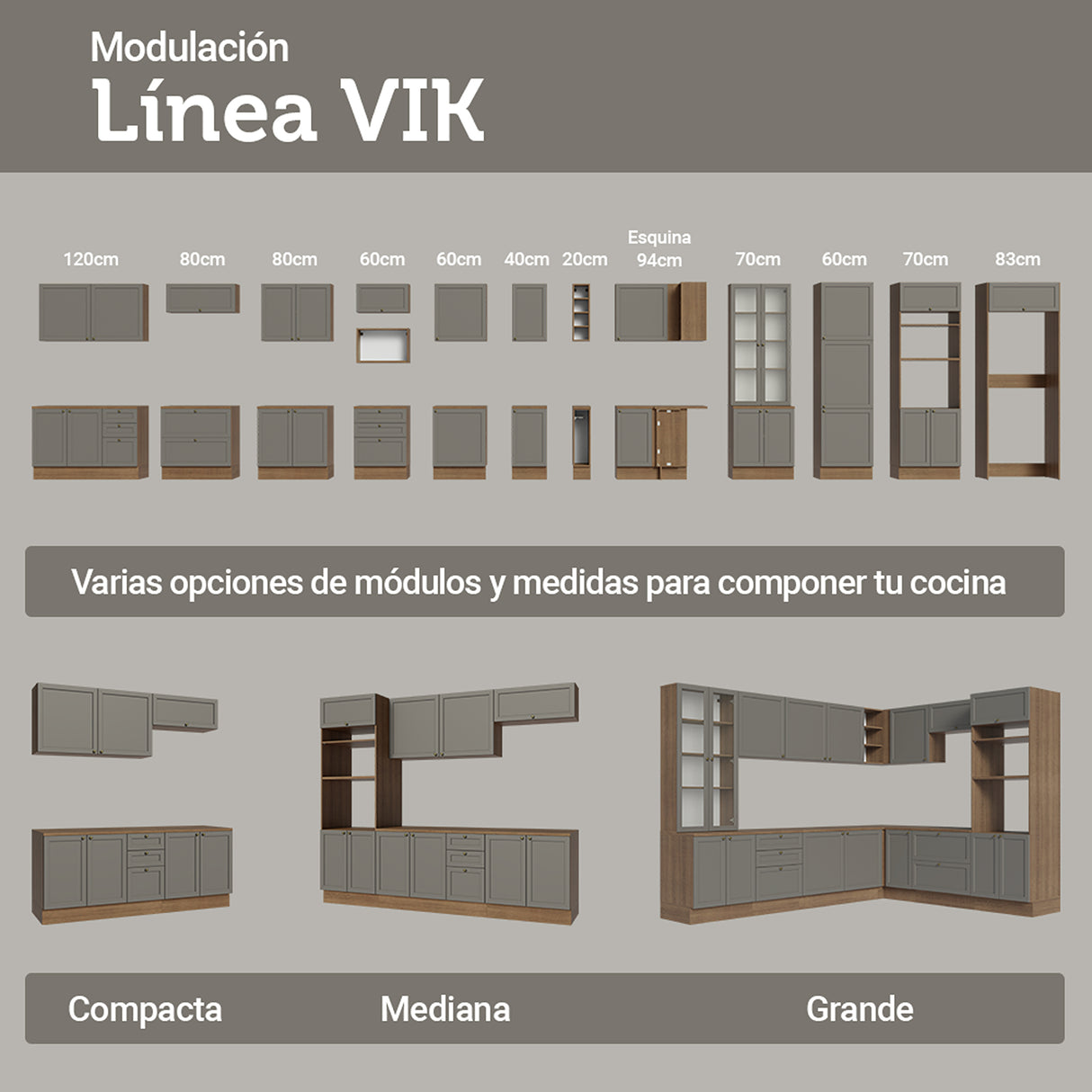 Mueble Superior de Cocina Vik Marrón y Gris 35x66cm con Dos Entrepaños y Una Puerta - MUEBLES SUPERIORES DE COCINA | Bylmo