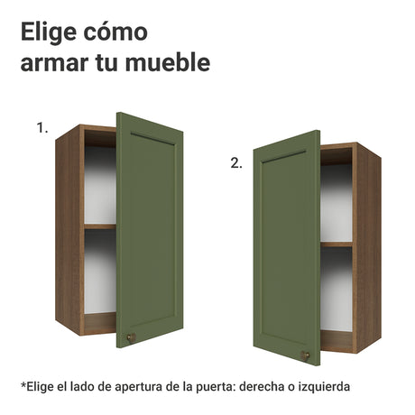 Mueble Superior de Cocina Vik Marrón y Verde 35x66cm con Dos Entrepaños y Una Puerta - MUEBLES SUPERIORES DE COCINA | Bylmo