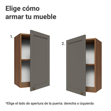 Mueble Superior de Cocina Vik Marrón y Gris 40x66cm con Dos Entrepaños y Una Puerta - MUEBLES SUPERIORES DE COCINA | Bylmo