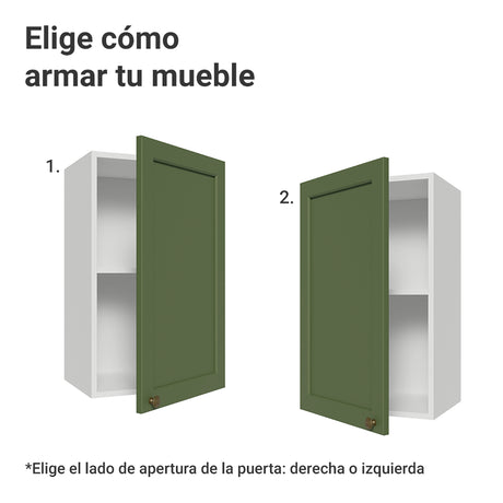Mueble Superior de Cocina Vik Blanco y Verde 40x66cm con Dos Entrepaños y Una Puerta - MUEBLES SUPERIORES DE COCINA | Bylmo