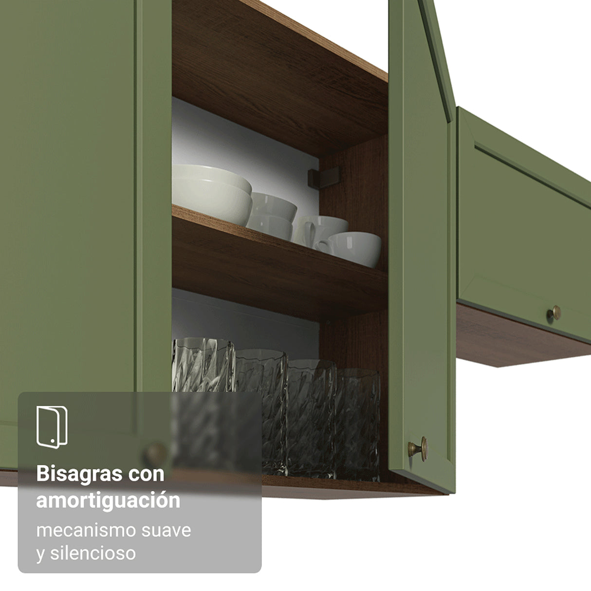 Mueble Superior de Cocina Vik Marrón y Verde 40x66cm con Dos Entrepaños y Una Puerta - MUEBLES SUPERIORES DE COCINA | Bylmo