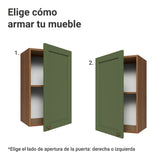 Mueble Superior de Cocina Vik Marrón y Verde 40x66cm con Dos Entrepaños y Una Puerta - MUEBLES SUPERIORES DE COCINA | Bylmo
