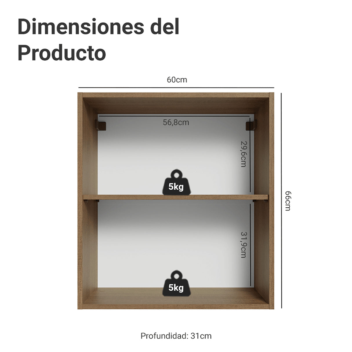 Mueble Superior de Cocina Vik Marrón y Gris 60x66cm con Dos Entrepaños y Una Puerta