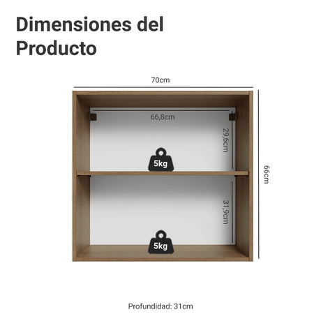 Mueble Superior de Cocina Vik Marrón y Gris 70x66cm con Dos Entrepaños y Dos Puertas - MUEBLES SUPERIORES DE COCINA | Bylmo