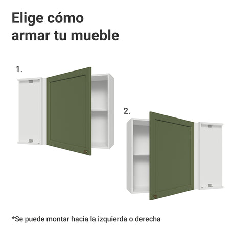 Mueble Superior de Cocina Vik Blanco y Verde 94x66cm con Dos Entrepaños y Una Puerta - MUEBLES SUPERIORES DE COCINA | Bylmo