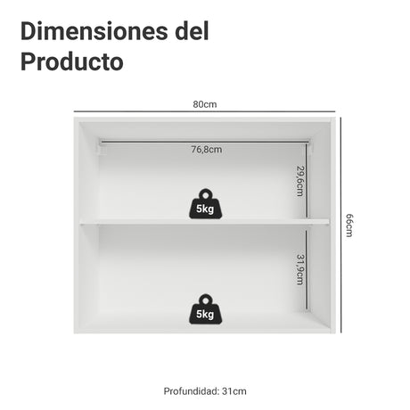 Mueble Superior de Cocina Vik Blanco y Gris 80x66cm con Dos Entrepaños y Dos Puertas - MUEBLES SUPERIORES DE COCINA | Bylmo