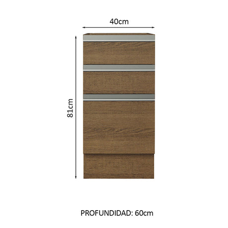 Gabinete de Cocina Glamy Marrón 40x81cm sin Mesón sin Pozuelo y con Tres Cajones - MUEBLES INFERIORES DE COCINA | Bylmo