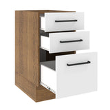 Gabinete de Cocina Agata Marrón y Blanco 40x81cm sin Mesón sin Pozuelo y con Tres Cajones - MUEBLES INFERIORES DE COCINA | Bylmo