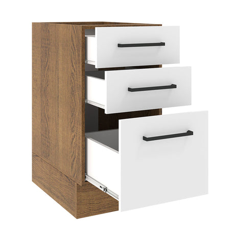Gabinete de Cocina Agata Marrón y Blanco 40x81cm sin Mesón sin Pozuelo y con Tres Cajones - MUEBLES INFERIORES DE COCINA | Bylmo