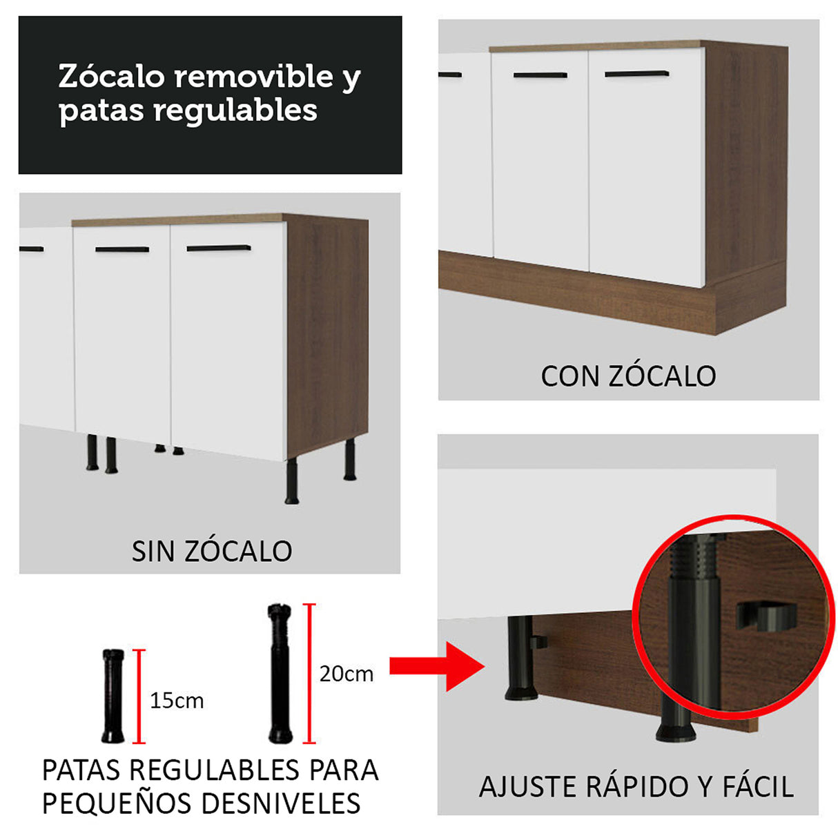 Gabinete de Cocina Agata Marrón y Blanco 40x81cm sin Mesón sin Pozuelo y con Tres Cajones - MUEBLES INFERIORES DE COCINA | Bylmo