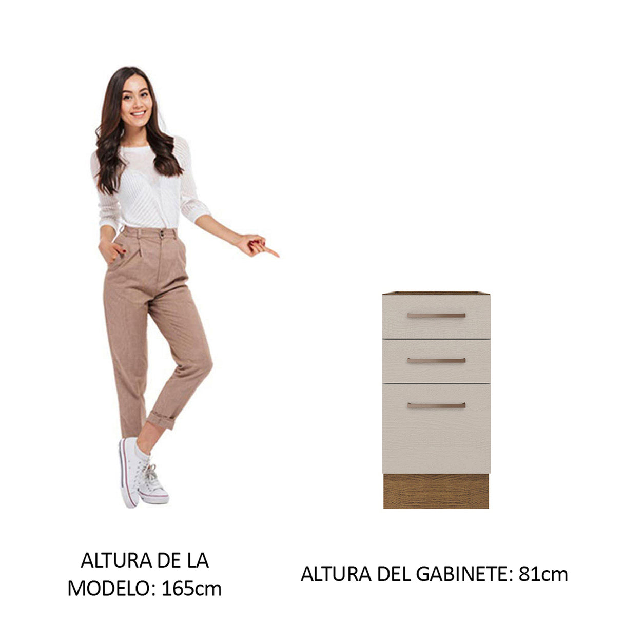 Gabinete de Cocina Agata Marrón y Crema 40x81cm sin Mesón sin Pozuelo y con Tres Cajones - MUEBLES INFERIORES DE COCINA | Bylmo