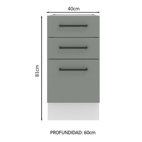 Gabinete de Cocina Agata Blanco y Gris 40x81cm sin Mesón sin Pozuelo y con Tres Cajones - MUEBLES INFERIORES DE COCINA | Bylmo