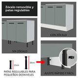 Gabinete de Cocina Agata Blanco y Gris 40x84cm con Mesón de Madera Aglomerada MDP sin Pozuelo y con Tres Cajones