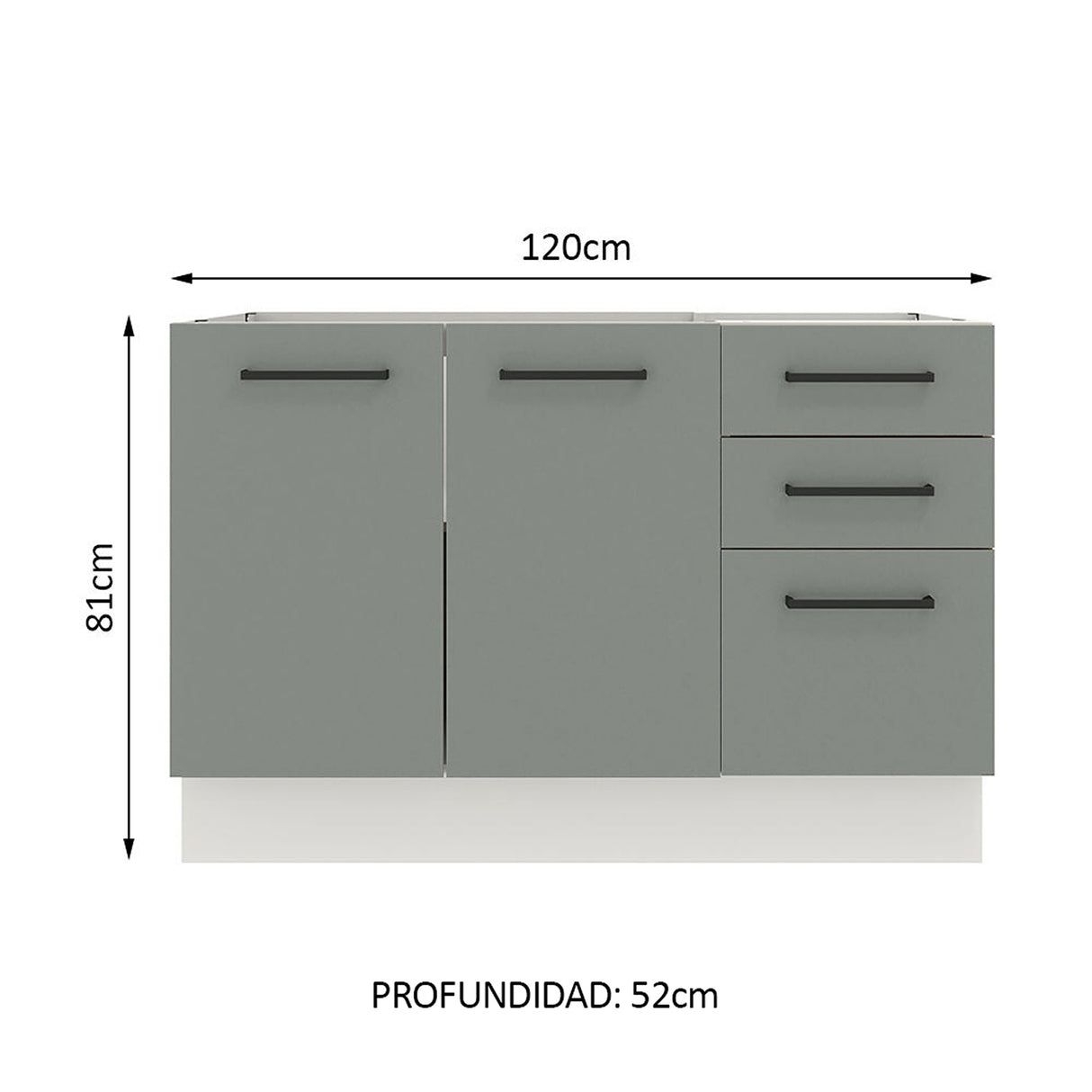Gabinete de Cocina Agata Blanco y Gris 120x81cm sin Mesón sin Pozuelo y con Tres Cajones - MUEBLES INFERIORES DE COCINA | Bylmo