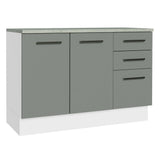 Gabinete de Cocina Agata Blanco y Gris 120x84cm con Mesón de Madera Aglomerada MDP sin Pozuelo y con Tres Cajones - MUEBLES INFERIORES DE COCINA | Bylmo
