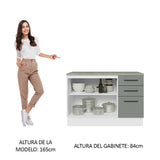 Gabinete de Cocina Agata Blanco y Gris 120x84cm con Mesón de Madera Aglomerada MDP sin Pozuelo y con Tres Cajones - MUEBLES INFERIORES DE COCINA | Bylmo