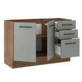 Gabinete de Cocina Agata Marrón y Gris 120x81cm sin Mesón sin Pozuelo y con Tres Cajones