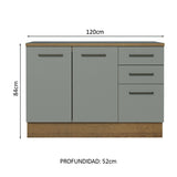 Gabinete de Cocina Agata Marrón y Gris 120x84cm con Mesón de Madera Aglomerada MDP sin Pozuelo y con Tres Cajones - MUEBLES INFERIORES DE COCINA | Bylmo