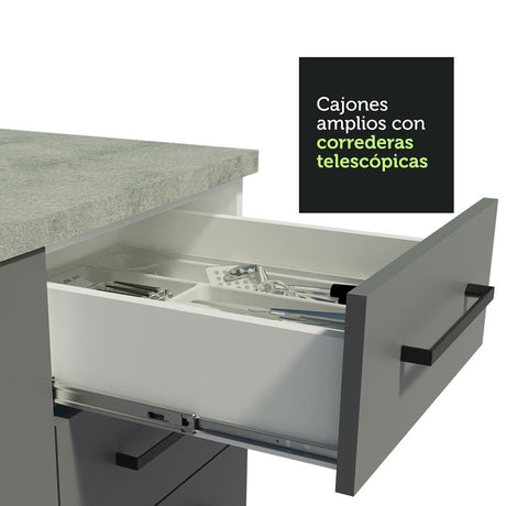 Gabinete de Cocina Agata Blanco y Gris 40x84cm sin Mesón sin Pozuelo y con Tres Cajones - MUEBLES INFERIORES DE COCINA | Bylmo