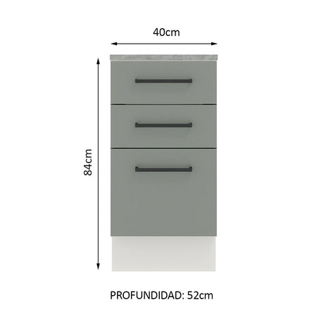 Gabinete de Cocina Agata Blanco y Gris 40x84cm sin Mesón sin Pozuelo y con Tres Cajones - MUEBLES INFERIORES DE COCINA | Bylmo