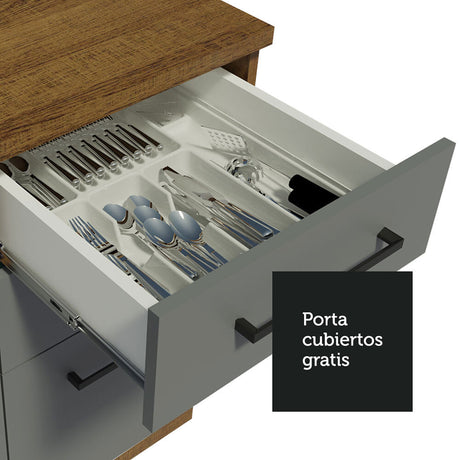 Gabinete de Cocina Agata Marrón y Gris 40x84cm sin Mesón sin Pozuelo y con Tres Cajones - MUEBLES INFERIORES DE COCINA | Bylmo