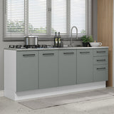 Set X 2 Muebles Inferiores de Cocina Agata Blanco y Gris 200x84cm sin Mesón sin Pozuelo y con Tres Cajones