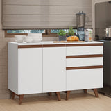 Set X 2 Muebles Inferiores de Cocina Reims Blanco 130x83cm sin Mesón sin Pozuelo y con Tres Cajones