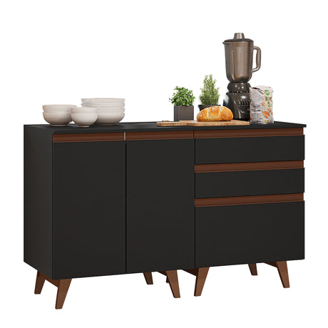 Set X 2 Muebles Inferiores de Cocina Reims Negro y Marrón 130x83cm sin Mesón sin Pozuelo y con Tres Cajones - MUEBLES INFERIORES DE COCINA | Bylmo