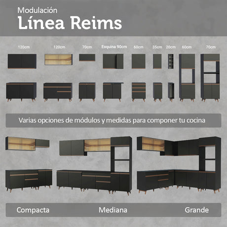 Set X 2 Muebles Inferiores de Cocina Reims Negro y Marrón 130x83cm sin Mesón sin Pozuelo y con Tres Cajones - MUEBLES INFERIORES DE COCINA | Bylmo