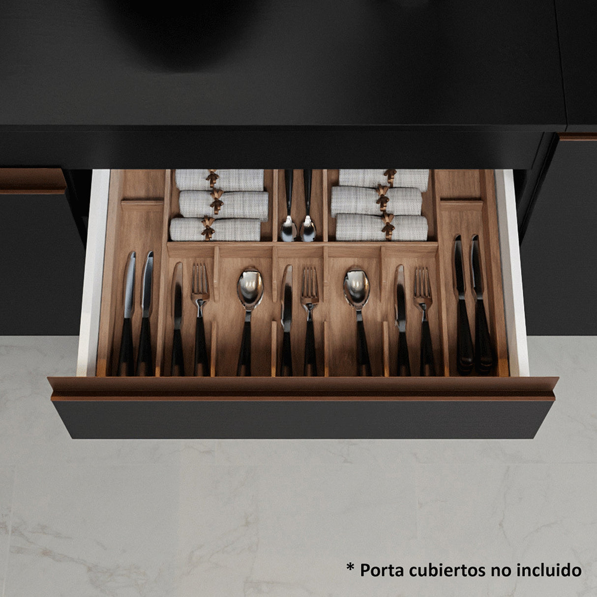 Set X 2 Muebles Inferiores de Cocina Reims Negro y Marrón 130x83cm sin Mesón sin Pozuelo y con Tres Cajones - MUEBLES INFERIORES DE COCINA | Bylmo