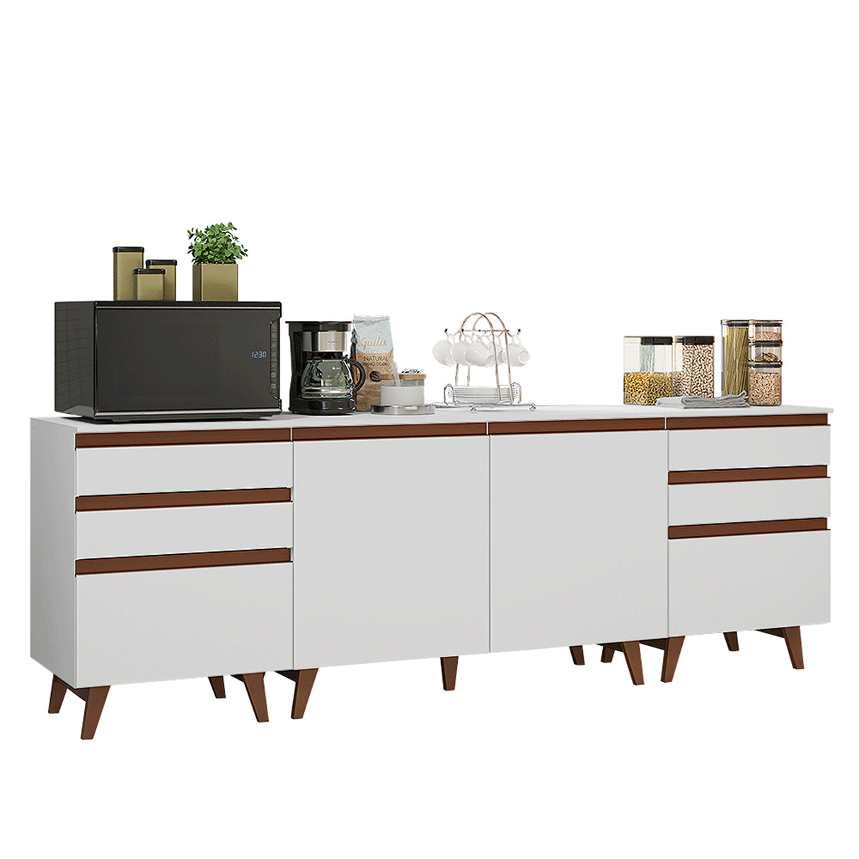 Set X 3 Muebles Inferiores de Cocina Reims Blanco 240x83cm sin Mesón sin Pozuelo y con Seis Cajones - MUEBLES INFERIORES DE COCINA | Bylmo