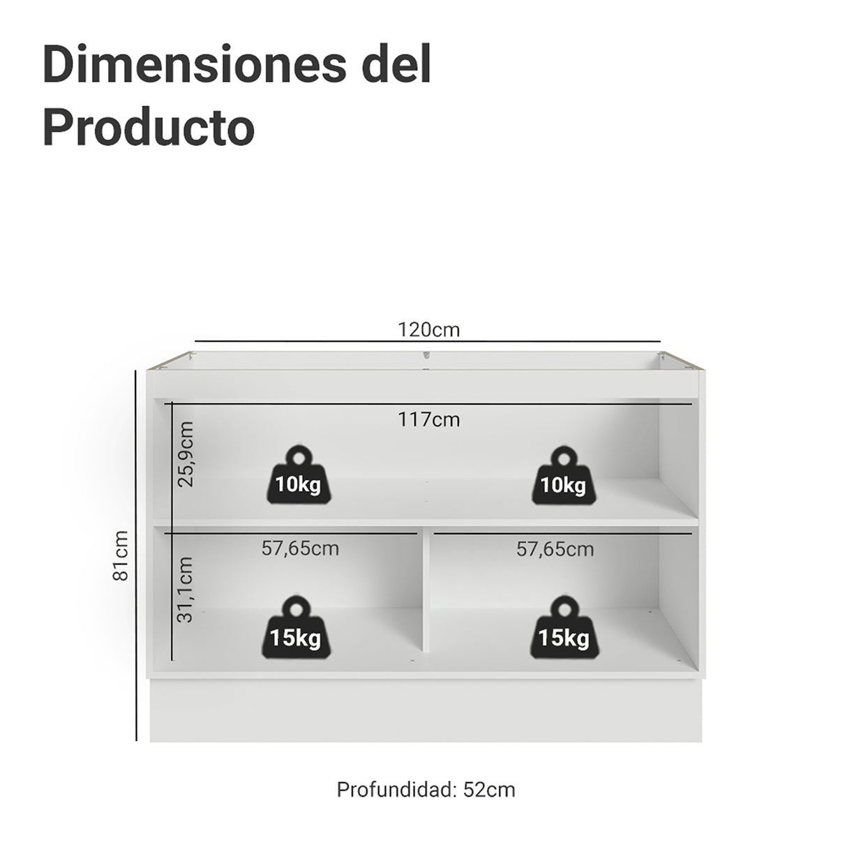 Gabinete de Cocina Vik Blanco y Gris 120x81cm sin Mesón sin Pozuelo - MUEBLES INFERIORES DE COCINA | Bylmo