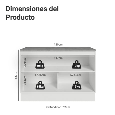 Gabinete de Cocina Vik Blanco y Verde 120x84cm con Mesón de Madera Aglomerada MDP sin Pozuelo - MUEBLES INFERIORES DE COCINA | Bylmo
