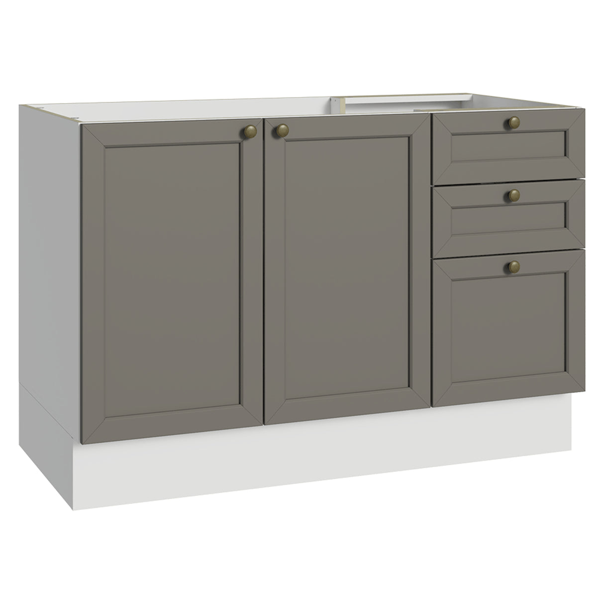 Gabinete de Cocina Vik Blanco y Gris 120x81cm sin Mesón sin Pozuelo y con Tres Cajones - MUEBLES INFERIORES DE COCINA | Bylmo