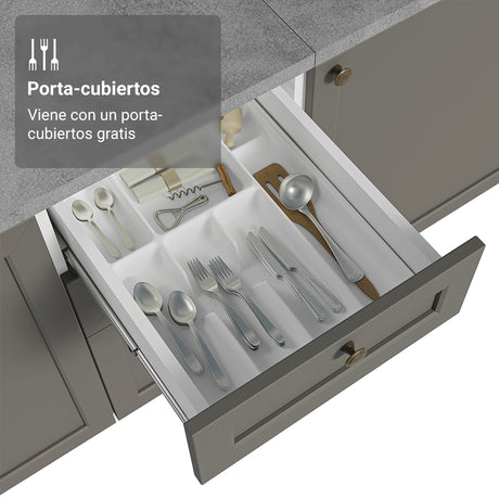 Gabinete de Cocina Vik Blanco y Gris 120x81cm sin Mesón sin Pozuelo y con Tres Cajones - MUEBLES INFERIORES DE COCINA | Bylmo