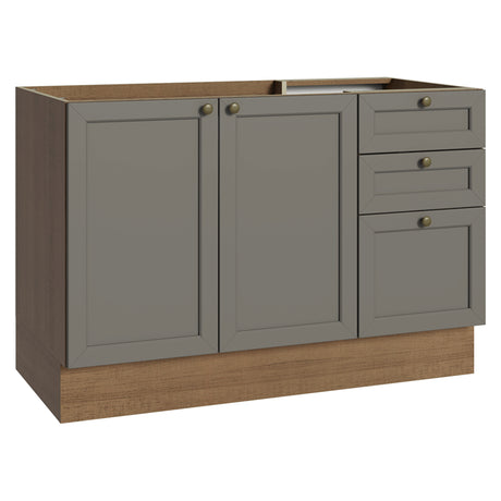 Gabinete de Cocina Vik Marrón y Gris 120x81cm sin Mesón sin Pozuelo y con Tres Cajones - MUEBLES INFERIORES DE COCINA | Bylmo
